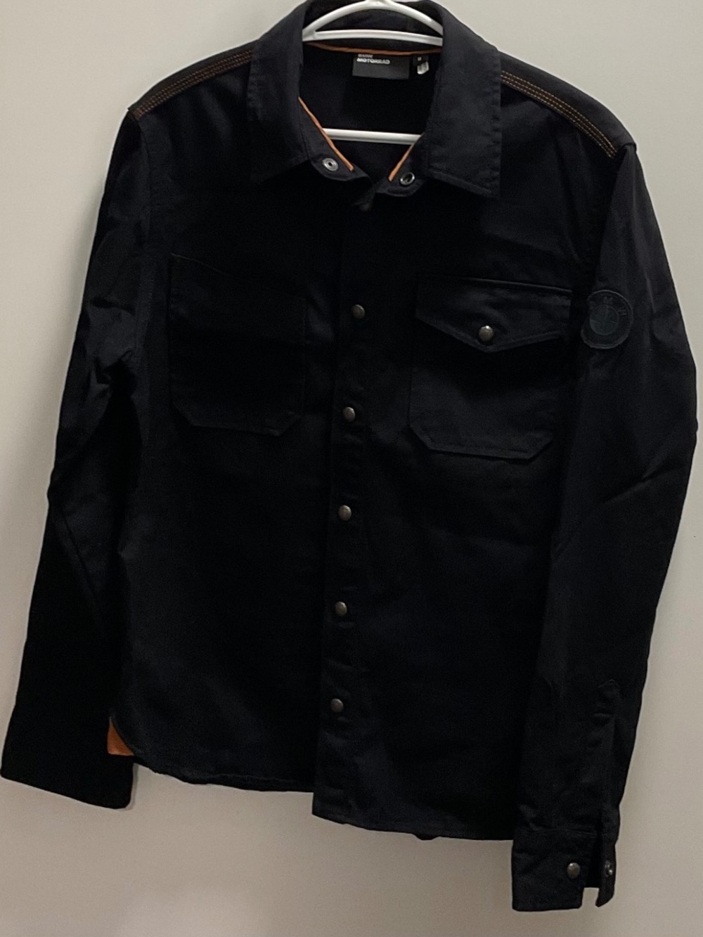 BMW Black Casual Button-Down Shirt with Orange Accents